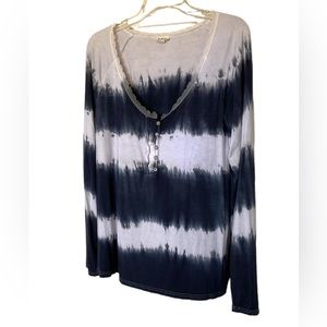 POL Long Sleeve Tie Dye Stripe Top